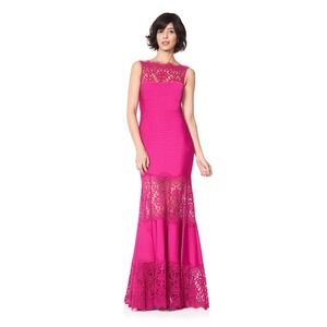 Tadashi Shoji Pintuck Jersey Boatneck Gown Wild Orchid Pink 6L1178L-WLDOR Size L